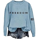 Women Freedom Shirt Crewneck Sweatshirt USA Freedom America Flag Graphic Tops Long Sleeve