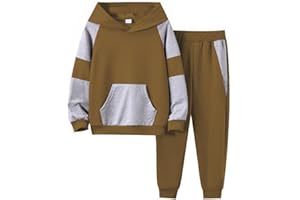 OLMRJKD 5-11Y Boys Clothes Long Sleeve Hooded Pullover Colorblock Sweatshirt + Pants 2pcs Fall Winter Outfit Set