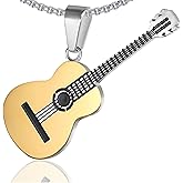 Xusamss Punk Rock Music Style Titanium Steel Guitar Pendant Necklace,24inches Box Chain