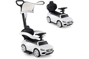 Licensed Mercedes Benz Push Car for Toddlers by INFANS, 3 in 1 Sliding Walking Car with Push Handle, Horn, Music, Underneath Storage, Foot-to-Floor Ride on Toys for Boys Girls, White