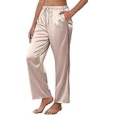Ekouaer Womens Silk Satin Pajama Pants Soft Comfy Loose Pj Pants Drawstring Elastic Waist Wide Leg Lounge Bottom with Pockets