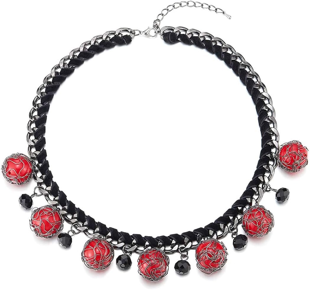 iMECTALII Curb Chain Collar Necklace Interwoven with Cotton Rope, Black