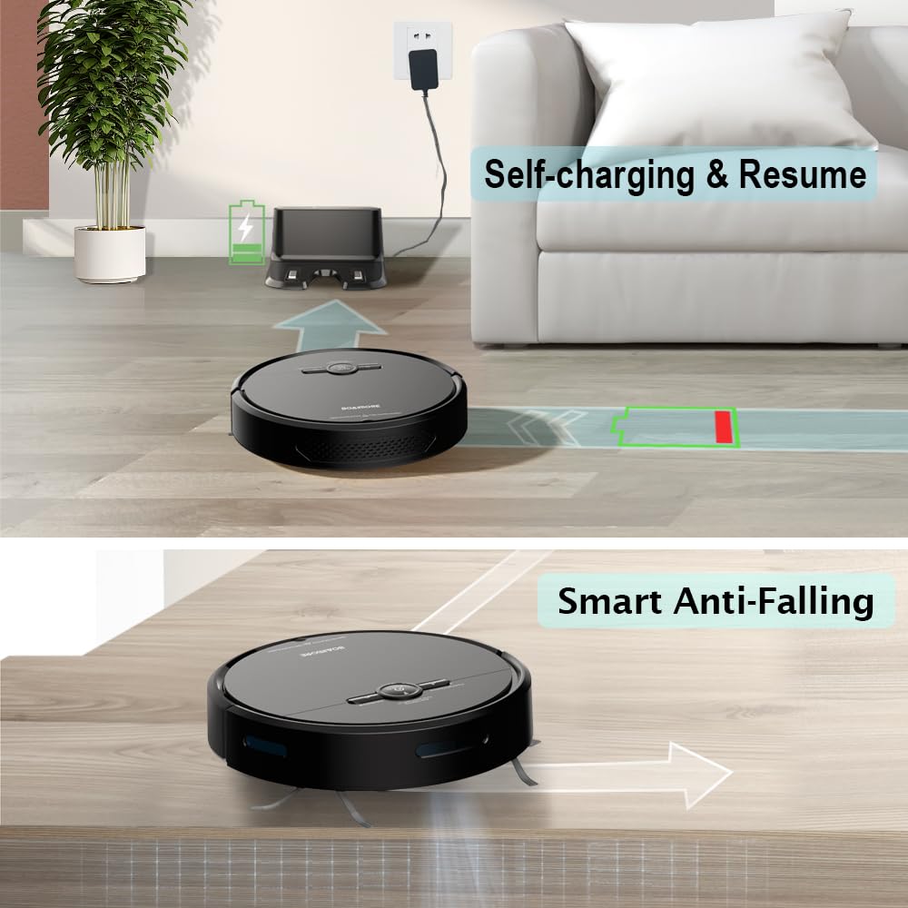 BOAIMORE D2 Robot Vacuum Cleaner, Strong Suction, 120 Mins Runtime, Slim, Low Noise, Automatic Self-Charging, Wi-Fi/App/Alexa Control, Ideal for Pet Hair Hard Floor and Daily Cleaning