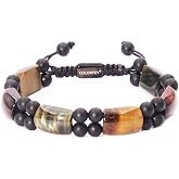 COLORFEY Tiger Eye Stone Bracelets for Men, Protection Crystal Bracelets Multicolored Tiger Eye Onyx Beaded Bracelet for Men, Positive Energy Beads Bracelet Handmade Mens Jewelry for Spiritual Relief