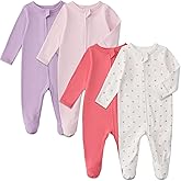 Aablexema Baby Pajamas with Mitten Cuffs Zipper 4-Pack Infant Newborn Cotton Long Sleeve Footie Outfit