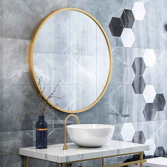 SILOLA Espejo Maquillaje Afeitado baño Espejo Pared Dorado Redondo