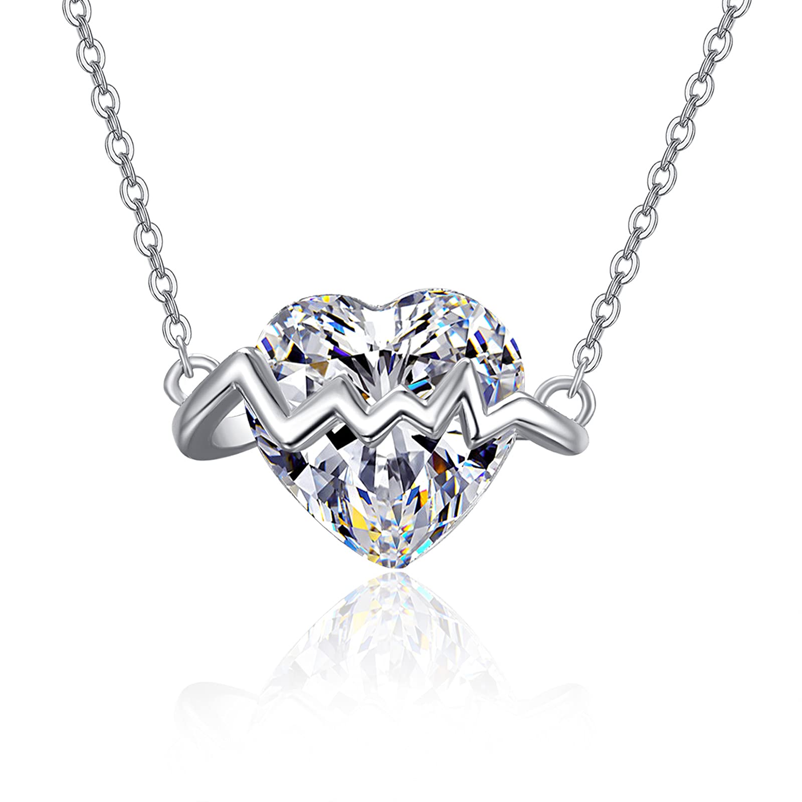 REDSUN Heart Necklace 925 Sterling Silver Cubic Zirconia Necklace Heart Pendant Love Necklace Jewellery for Women Girls