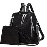WIGUYUN Womens Corduroy Casual Backpack Purse Convertible Travel Shoulder Bag with Wristlet Corduroy Wallet Handbag,Black