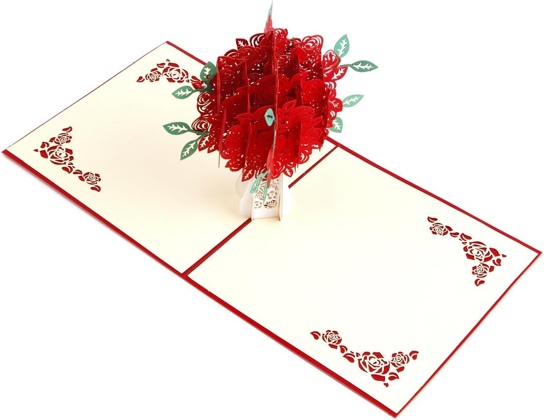 CLSstar 3D Pop Up Greeting Papercraft Cards with Envelope Loving Rose Flower set of 2
