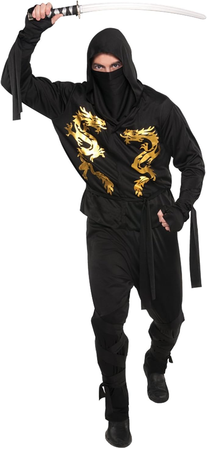 amscan 997669 Adults Black Ninja Costume with Golden Dragon EmblemSize