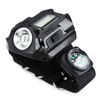 Fun n Shop LED Display Rechargeable Wrist Watch Flashlight Torch with Clock Display Compass for Outdoor Running Hiking Camping Riding Etc