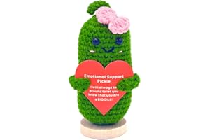 MEGANJDESIGNS Handmade Mini Funny Positive Emotional Support Pickle, Cute Stuff Funny Knitted Wool Handwoven Ornaments Christmas Crochet Gifts Under 10 Dollars for Woman Coworkers Friend Family 4.27inch (style-21)