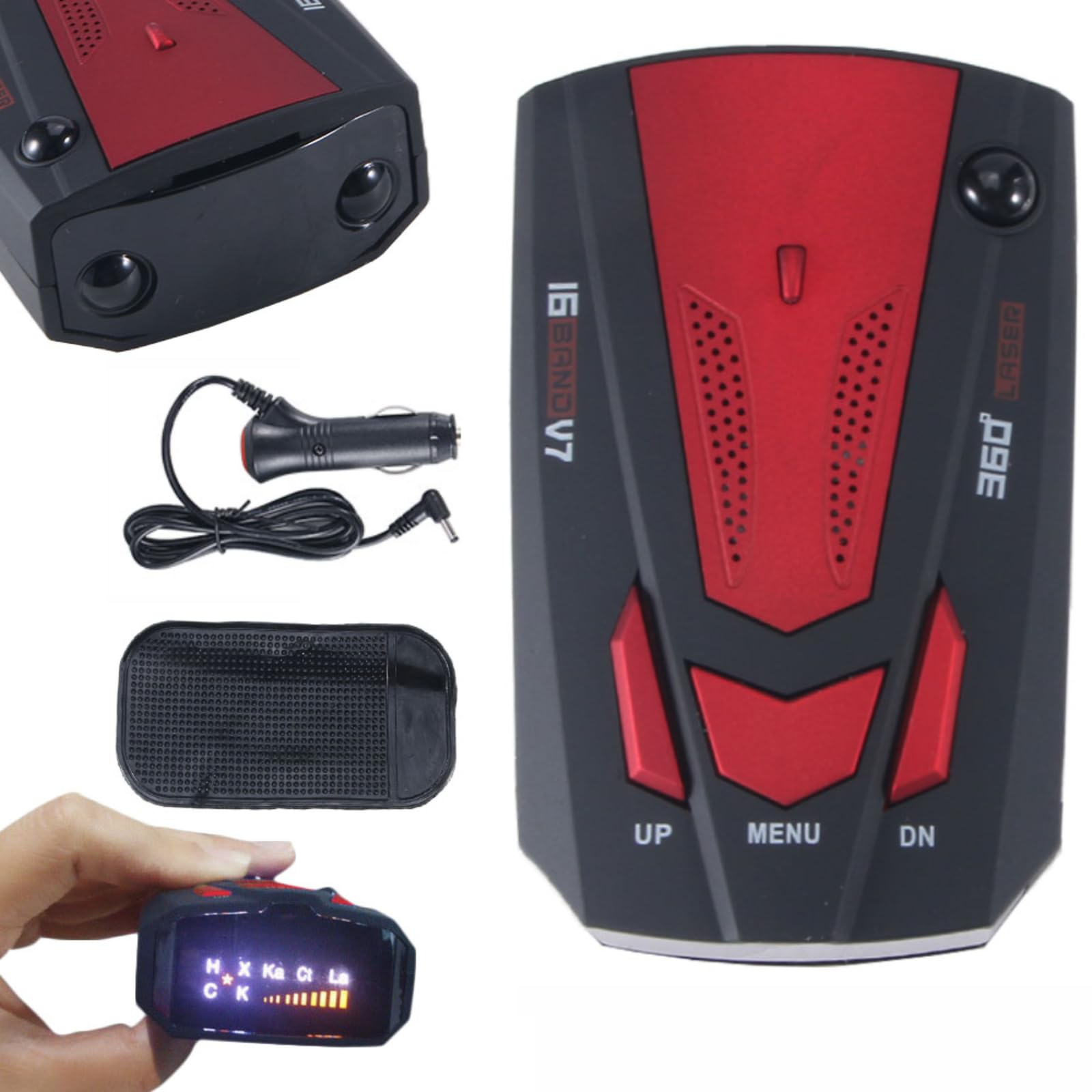 Photo 1 of Radar Detectors for Cars: Dectector Driving Aids for Long Range Detection 360 Degree,Built-in GPS,16 Band Voice Alert,1080P HD Auto Focus Webcam with Microphone for City Road/Highway(Red)