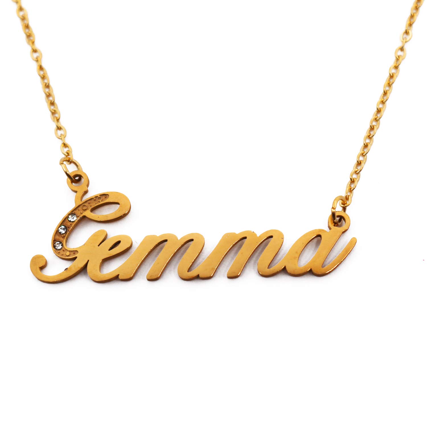 Gemma Italic Personalised Name Necklace With Cubic Zirconia Gold Plated, Custom Dainty Name Pendants, Jewellery for Ladies, Girlfriend, Mother, Sister, Friends