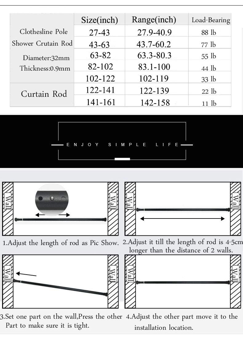 Shower Room No Drill Needed Curtain Rod 82 161 Inch Extra Long