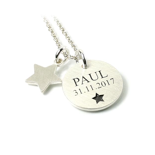 aa-design Sternanhänger mit Kette aus 925 Silber Baby Anhänger Gravur Geschenk Geburt Taufe Taufschmuck Taufkette | Stern Ste