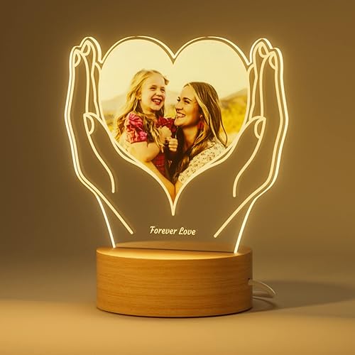 Bemaystar Personalised Heart Lamp with Photo and Text - Customised Heart Picture Frame, Valentines Gifts for Her, Personalised Gifts for Women Couple