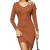 GRACE KARIN Women Midi Sweater Dresses 2026 Spring, Long Sleeve Knit Ribbed Bodycon, Button Up Casual Outfits Clothes