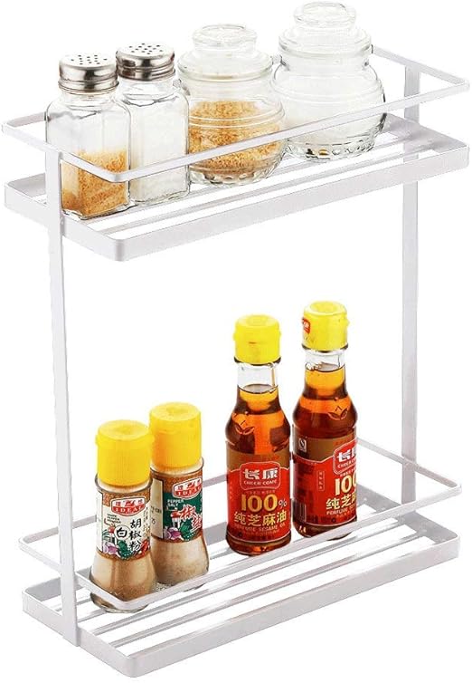 Baffect 2 Tier Spice Rack Stand White Metal Kitchen Countertop
