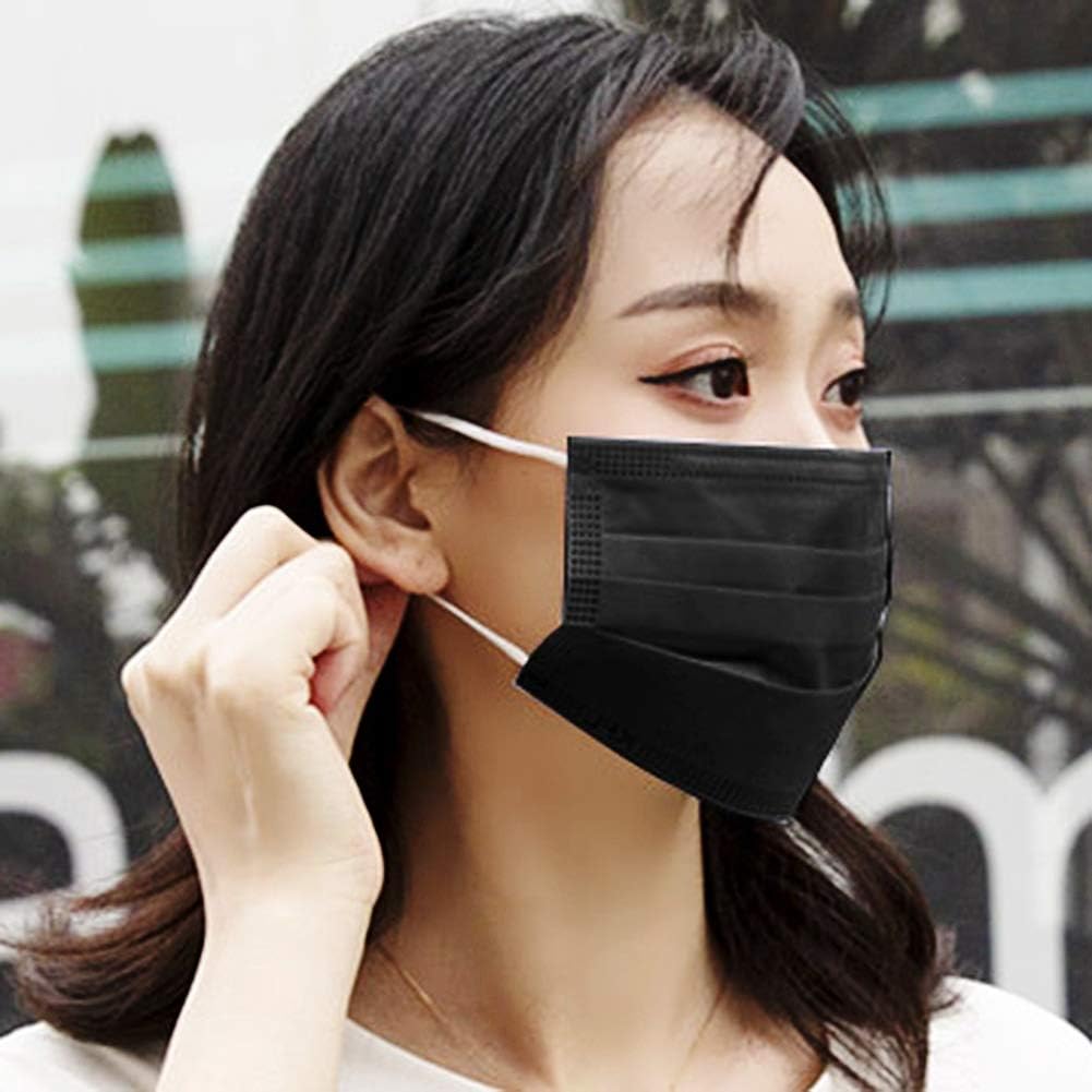 Quietcloud 20Pcs Disposable 3 Layers Activated Carbon Mouth Protection from Dust, Germs, Allergies, Smoke, Pollution, Ash, Pollen for Men Women Black 20pcs