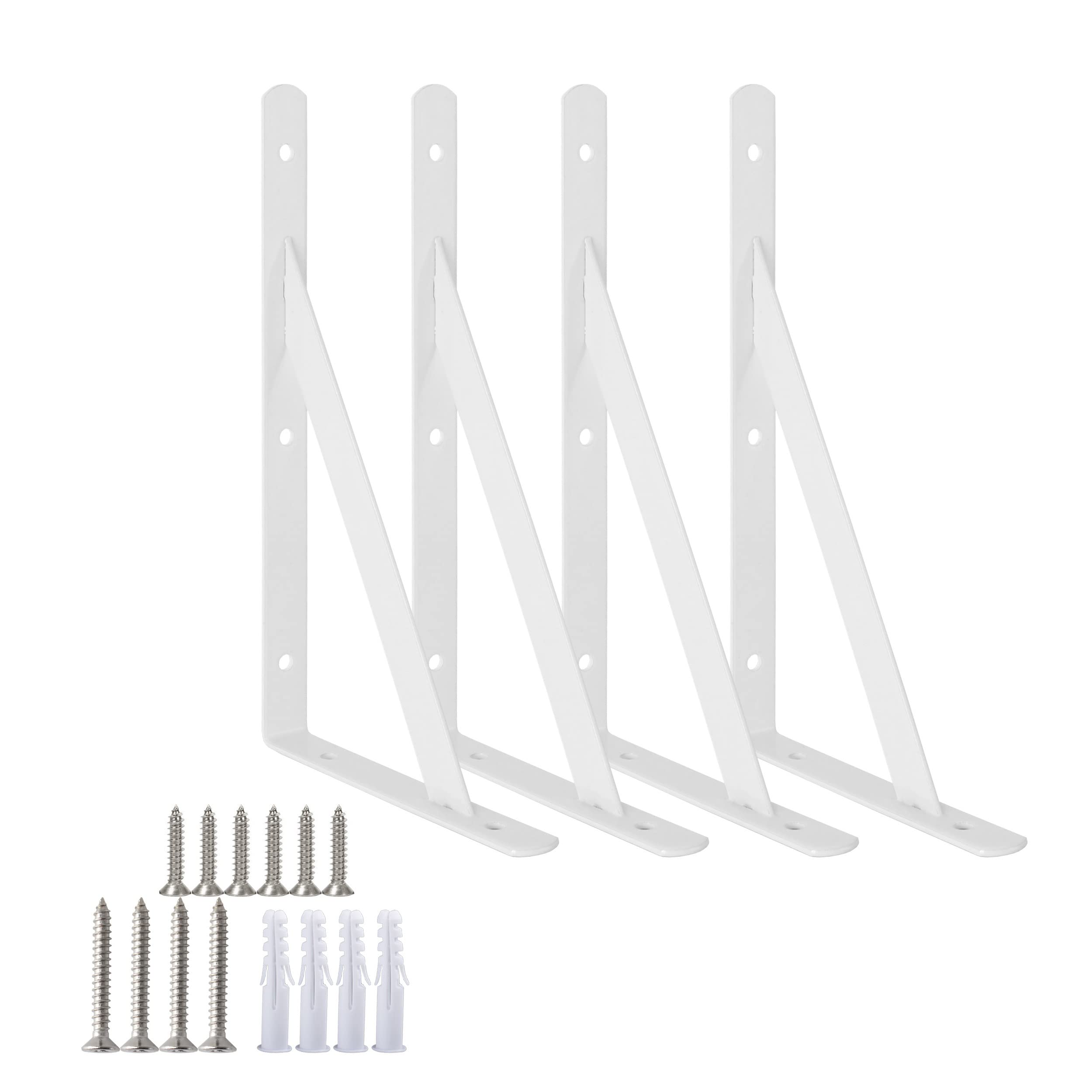 Heavy Duty Shelf Brackets Triangle Shelving Brackets Right Angle Wall Mounted Shelf Supporters White 12 Inch Set of 4