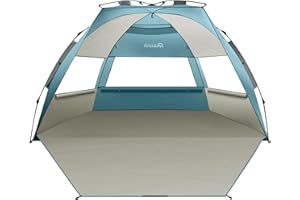 OutdoorMaster Beach Tent Sun Shelter for 3-4 Person, Pop Up Beach Tent Easy Setup with Sandbags, Portable Sun Shade Canopy with Carrying Bag for Beach & Outdoor, UPF50+ UV Protection, Family Size