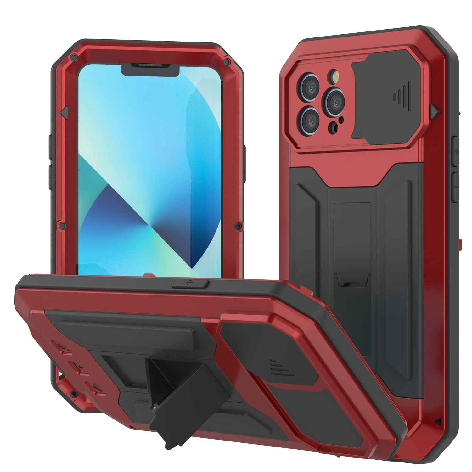 PunkCase for iPhone 13 Pro Metal Case 2.0 | Heavy Duty Armor Cover | Full Body Aluminum & TPU Design W/Built in Tempered Glass Screen Protector for iPhone 13 Pro (2021) (6.1") [Red]