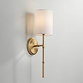 Regency Hill Abigale Modern Luxury Wall Lamp Brass Gold Metal Hardwired 5" Wide Fixture White Fabric Cylinder Shade for Bedro