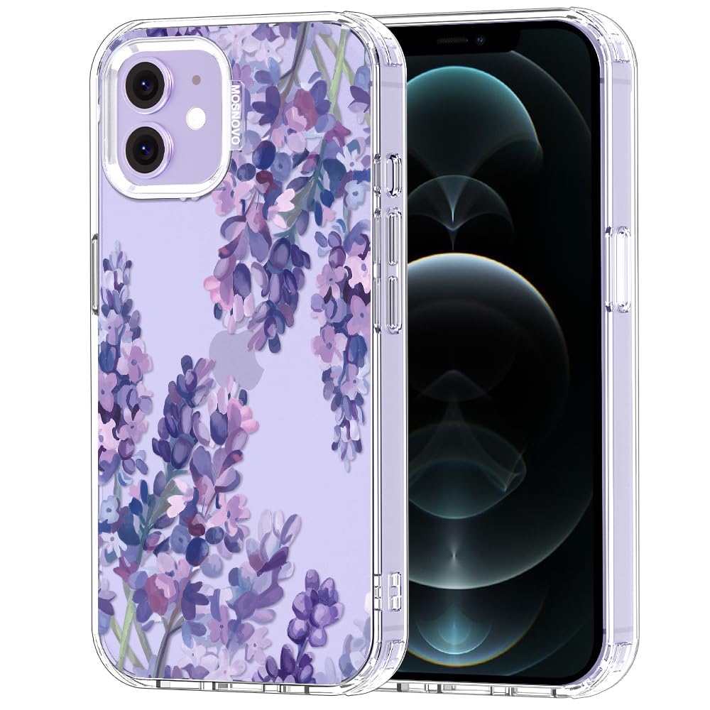 MOSNOVO Case for iPhone 12 & iPhone 12 Pro, [Buffertech 6.6ft Military-Grade Drop Protection] [Anti Peel Off Tech] Clear TPU Bumper Phone Case Cover Design - Lavender — image 1