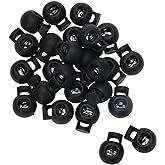 Shapenty Plastic Toggle Single Hole Spring Loaded Elastic Drawstring Rope Cord Locks Clip Ends Round Ball Shape Luggage Lanyard Stopper Sliding Fastener Buttons, Black, 25PCS