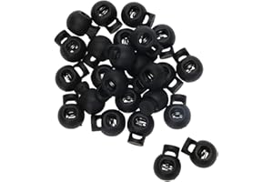 Shapenty Plastic Toggle Single Hole Spring Loaded Elastic Drawstring Rope Cord Locks Clip Ends Round Ball Shape Luggage Lanyard Stopper Sliding Fastener Buttons, Black, 25PCS