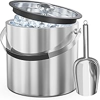 Ice Bucket with Lid and Scoop, 3.2L Double Wall Insulated Stainless Steel Ice Bucket Champagne Bucket for Cocktail Bar and Pa