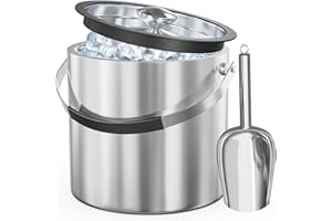 Ice Bucket with Lid and Scoop, 3.2L Double Wall Insulated Stainless Steel Ice Bucket Champagne Bucket for Cocktail Bar and Pa