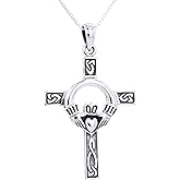Jewelry Trends Celtic Claddagh Cross Irish Sterling Silver Pendant Necklace 18"