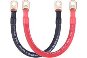 iGreely 1/0 AWG Battery Cable,Flexible 1/0 Gauge Wire Copper Welding Battery Power Inverter Cables with 3/8'' Lugs for Automotive Solar Panel Trolling Motor Motorcycle RV Marine Boat 1ft/30cm