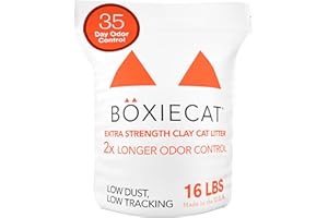 BOXIECAT Boxie® Extra Strength 35 Day Odour Control Clumping Clay Cat & Kitty Litter 16lb, 99.9% Dust-Free, Probiotic Formula, Long-Lasting, Veterinarian Approved, Easy Scooping for Multi-Cat Homes