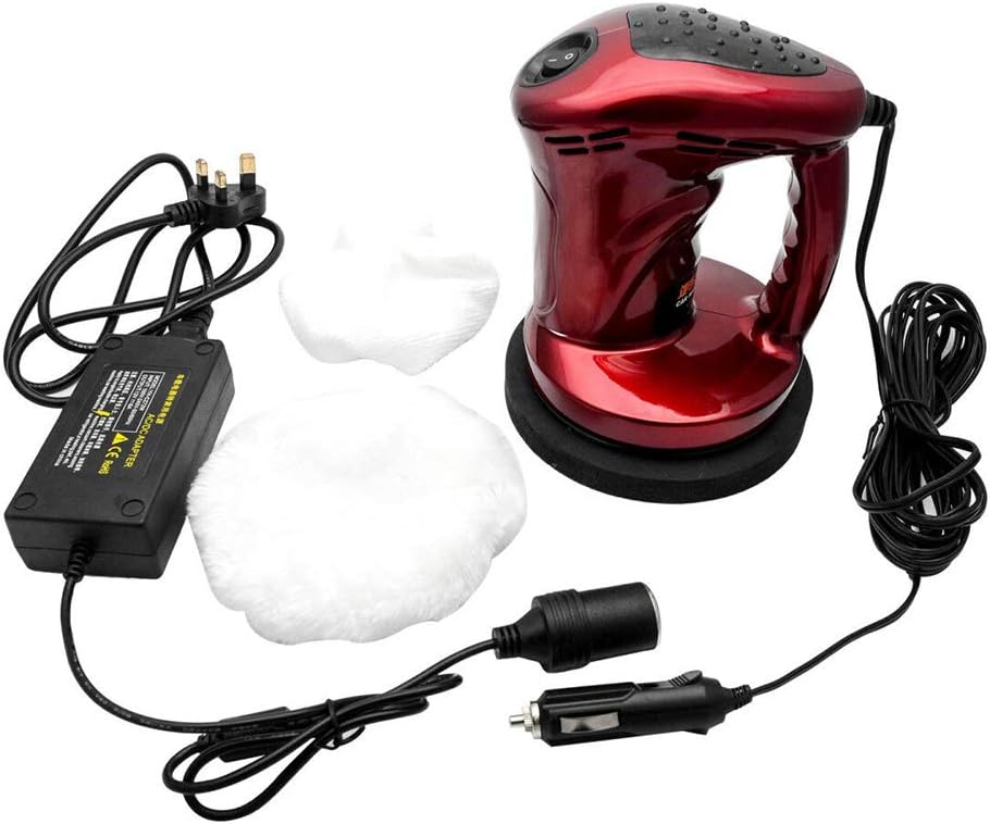Polisher, SUNWAN 12V 80W Car Polishers, 5m Cable Length, 2 Polishing Bonnets, 150mm Foam Pad, 1500 RPM, With 220V Home Use Converter, Red Waxer Fit For Car and Home