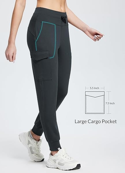 BALEAF WOMEN’S FLEECE LINED JOGGER PANTS HIKING WATER RESISTANT THERMAL HIGH WAIST CARGO POCKETS TRAVEL WINTER DARK GRAY M