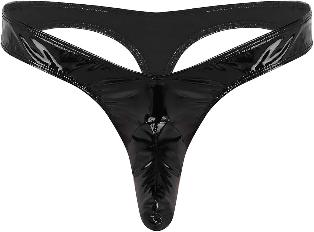 String Ouvert Pour Homme En Faux Cuir Brillant – Style Wetlook, Fermeture éclair, Confortable – Pour Soirée, Club - 4