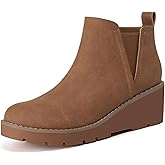 Athlefit Women's Wedge Chelsea Boots Platform Lug Sole Elastic Short Ankle Booties with Side Zipper