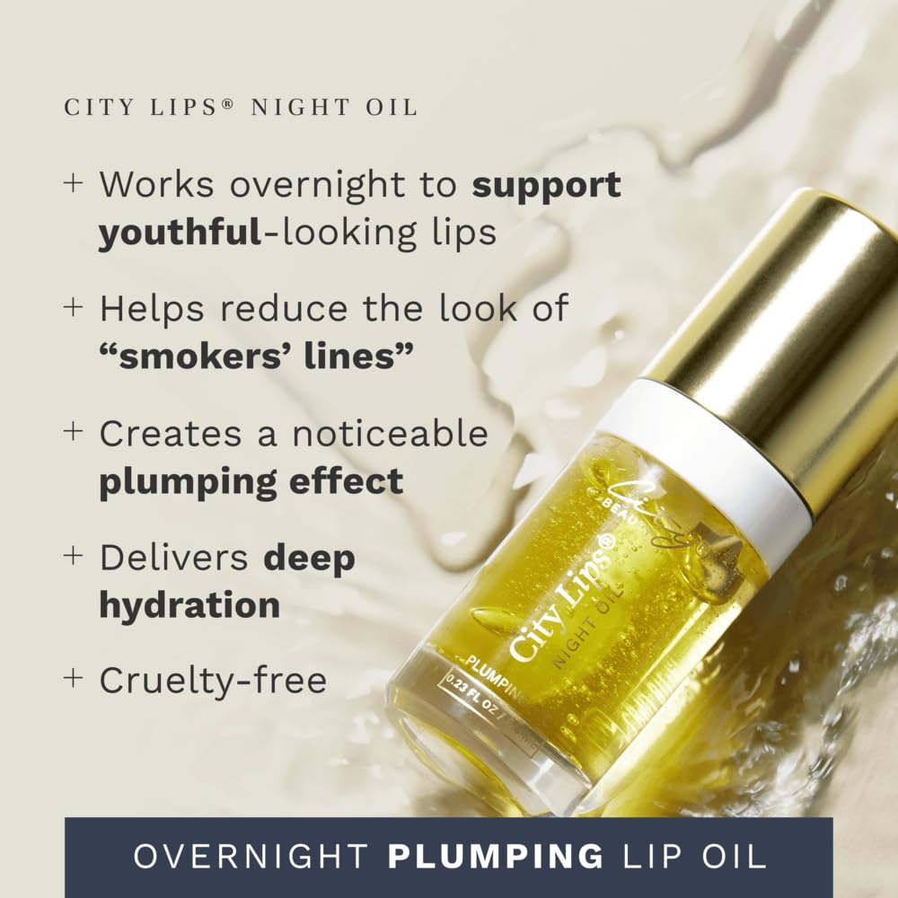 City Beauty City Lips Night Oil - Plump, Hydrate, and Restore Overnight - Anti-Aging Lip Treatment - Conditioning Lip Oil with Hyaluronic Acid & Plant Extracts