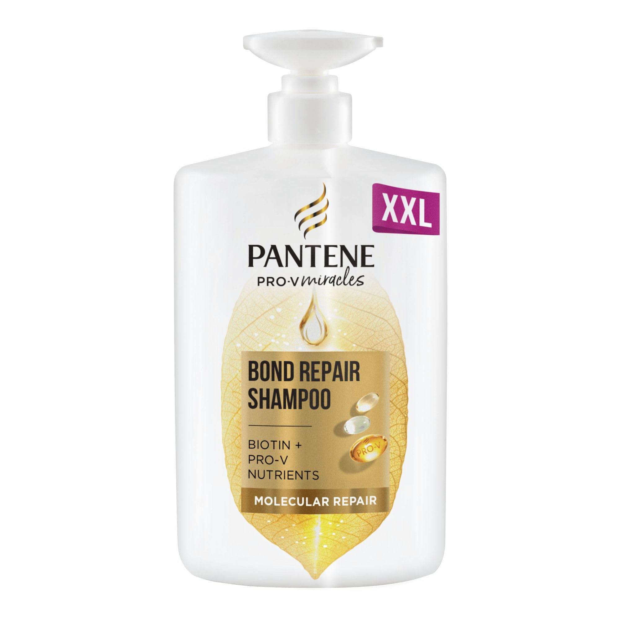 Pantene Molecular Bond Repair Shampoo with Biotin. Pump Bottle Dispenser 1000ml. Pro-V Concentrated Formula for Dry Damaged Hair, Protects and Leaves Hair Visibly Healthier and Regenerated