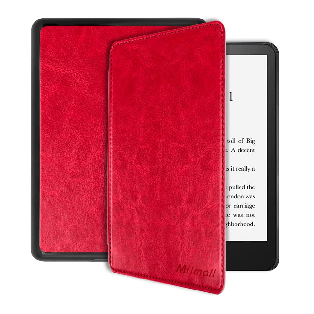 Miimall PU Leather Case Compatible with Kindle Paperwhite 11th Generation 2021,Shockproof Hard PC Frame Leather Smart Protective Shell with Auto Wake/Sleep Cover for Kindle Paperwhite 11th-Red