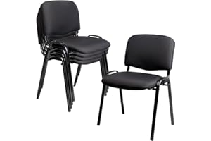 CLATINA Stackable Waiting Room Chairs, Cloth Fabric Guest Reception Chair with Upholstered Thickene Seat and Back Support, Stacking Chair Metal Leg for Office School Church Conference, Black, 5 Pack