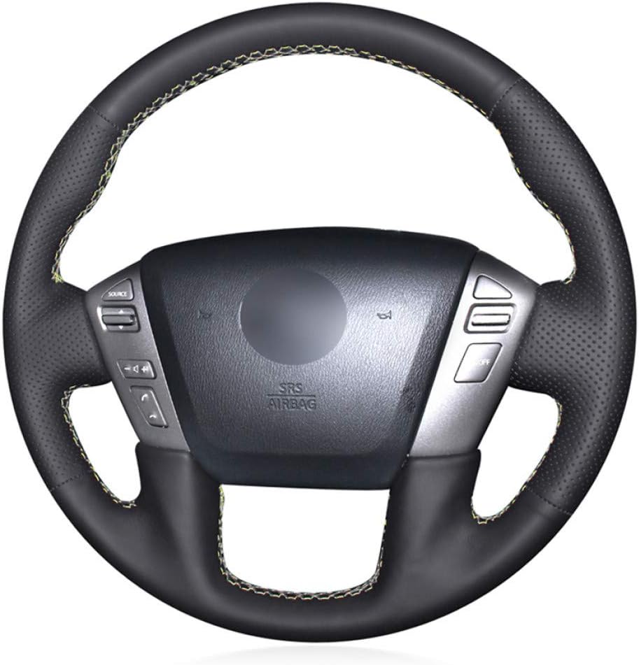 WENIHDJKA Black PU Faux Leather DIY Car Steering Wheel Cover for Nissan Patrol Armada NV Cargo NV Passenger Titan Infiniti QX56 QX80
