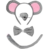 Quhizouy Mouse Costume Accessory Set Ears Headbands Nose Bow Tie Tail Set Cosplay Halloween Dress Up Party Accessories