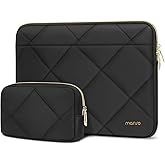 MOSISO 13-14 inch Laptop Case, 13.3 inch Laptop Sleeve Compatible with MacBook Air 13 13.6 M4 M3 M2 M1/Pro 13/Pro 14, HP Dell ASUS Lenovo, Rhombus Quilted Horizontal Bag with Small Case, Black