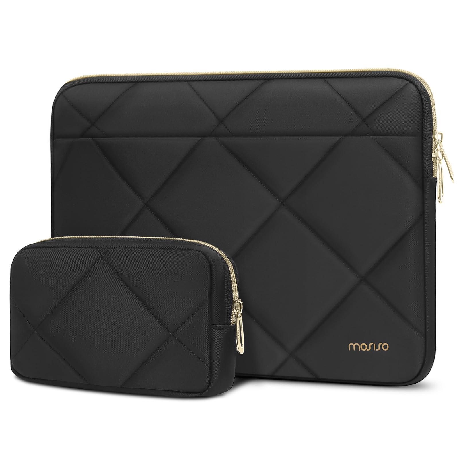 MOSISO 13-14 inch Laptop Case, 13.3 inch Laptop Sleeve Compatible with MacBook Air M5 M4 M3 M2 M1 / Neo/Pro 13 M2 M1, HP Dell ASUS Lenovo, Rhombus Quilted Horizontal Bag Cover with Small Case, Black