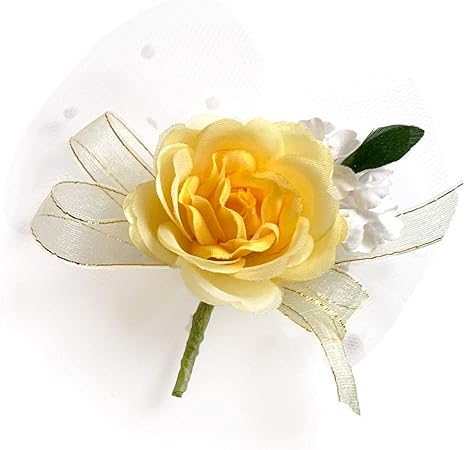 Amazon コサージュ ローズファンタジー 完成品 1個 花飾り 胸花 卒業式 入学式 卒園式 入園式 2分の1成人式 黄色 アクセサリーパーツ 通販