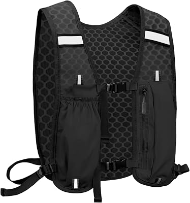 Chaleco de Running Unisex con Mochila, Ajustable, Ligero y Transpirable, Diseño con Espacio de Almacenamiento y Bandas Reflectantes, para Maratón, Jogging, Ciclismo, Trail Running